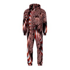 Fractal Abstract Red White Stripes Hooded Jumpsuit (Kids)