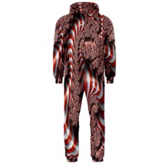 Fractal Abstract Red White Stripes Hooded Jumpsuit (Men) 