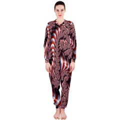 Fractal Abstract Red White Stripes OnePiece Jumpsuit (Ladies) 
