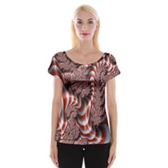 Fractal Abstract Red White Stripes Women s Cap Sleeve Top