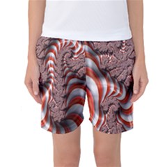 Fractal Abstract Red White Stripes Women s Basketball Shorts