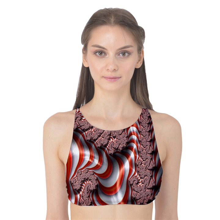 Fractal Abstract Red White Stripes Tank Bikini Top