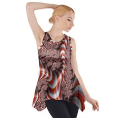 Fractal Abstract Red White Stripes Side Drop Tank Tunic