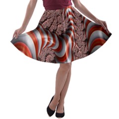 Fractal Abstract Red White Stripes A-line Skater Skirt