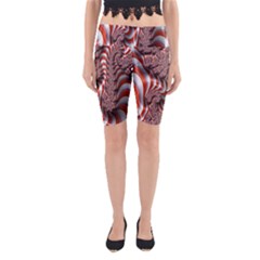 Fractal Abstract Red White Stripes Yoga Cropped Leggings