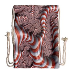 Fractal Abstract Red White Stripes Drawstring Bag (Large)