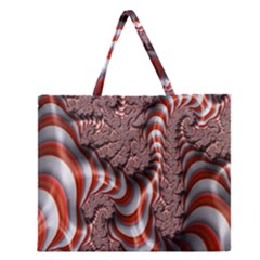 Fractal Abstract Red White Stripes Zipper Large Tote Bag