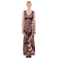 Fractal Abstract Red White Stripes Maxi Thigh Split Dress