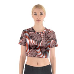 Fractal Abstract Red White Stripes Cotton Crop Top