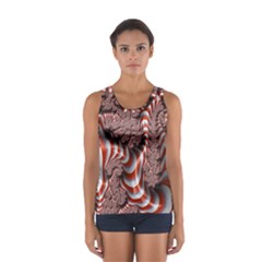 Fractal Abstract Red White Stripes Women s Sport Tank Top 