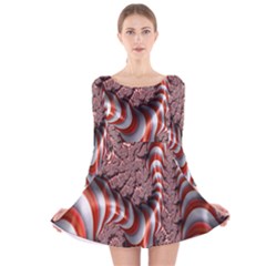 Fractal Abstract Red White Stripes Long Sleeve Velvet Skater Dress