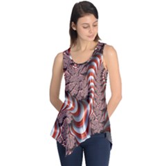 Fractal Abstract Red White Stripes Sleeveless Tunic
