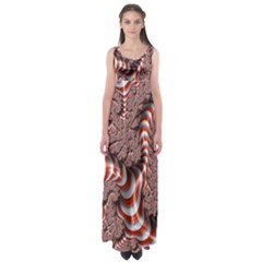 Fractal Abstract Red White Stripes Empire Waist Maxi Dress
