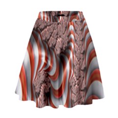 Fractal Abstract Red White Stripes High Waist Skirt