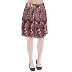 Fractal Abstract Red White Stripes Pleated Skirt