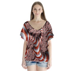 Fractal Abstract Red White Stripes Flutter Sleeve Top