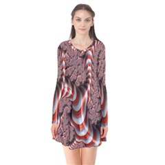Fractal Abstract Red White Stripes Flare Dress