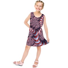 Fractal Abstract Red White Stripes Kids  Tunic Dress