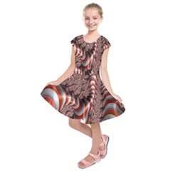 Fractal Abstract Red White Stripes Kids  Short Sleeve Dress