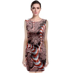 Fractal Abstract Red White Stripes Sleeveless Velvet Midi Dress