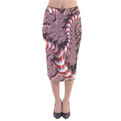 Fractal Abstract Red White Stripes Velvet Midi Pencil Skirt