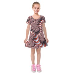 Fractal Abstract Red White Stripes Kids  Short Sleeve Velvet Dress