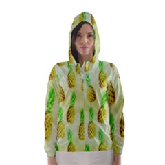 Pineapple Wallpaper Vintage Hooded Wind Breaker (women) by Nexatart