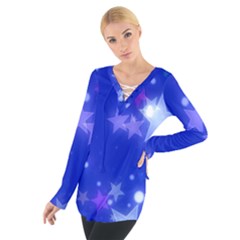 Star Bokeh Background Scrapbook Women s Tie Up Tee by Nexatart