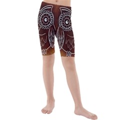 Owl Abstract Funny Pattern Kids  Mid Length Swim Shorts