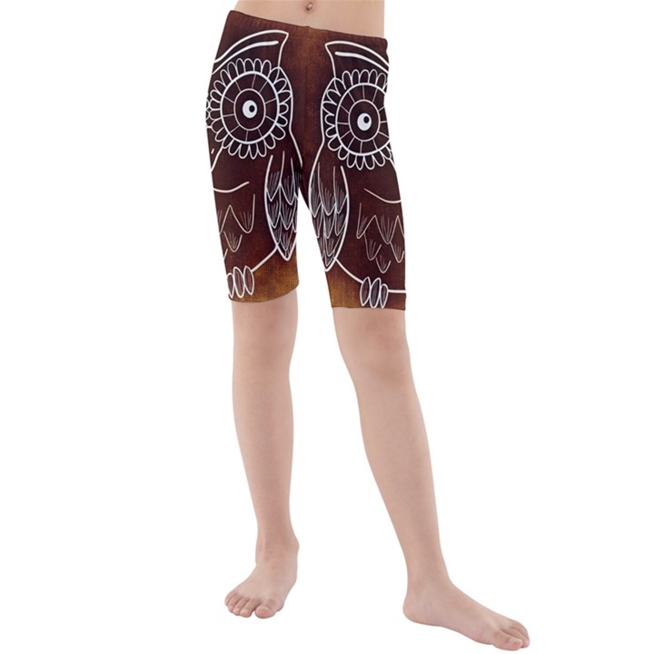 Owl Abstract Funny Pattern Kids  Mid Length Swim Shorts