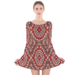 Seamless Carpet Pattern Long Sleeve Velvet Skater Dress by Nexatart