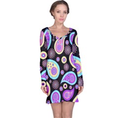 Paisley Pattern Background Colorful Long Sleeve Nightdress