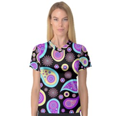 Paisley Pattern Background Colorful Women s V-neck Sport Mesh Tee