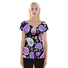 Paisley Pattern Background Colorful Women s Cap Sleeve Top