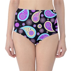 Paisley Pattern Background Colorful High-Waist Bikini Bottoms