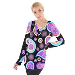 Paisley Pattern Background Colorful Women s Tie Up Tee