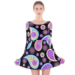 Paisley Pattern Background Colorful Long Sleeve Velvet Skater Dress