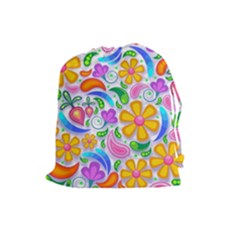 Floral Paisley Background Flower Drawstring Pouches (Large) 