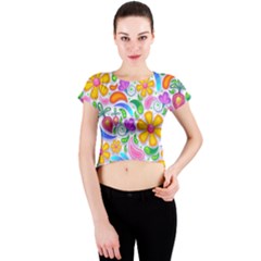 Floral Paisley Background Flower Crew Neck Crop Top