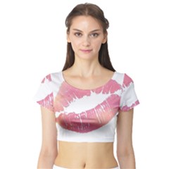 Pink Lips Short Sleeve Crop Top (tight Fit) by Brittlevirginclothing