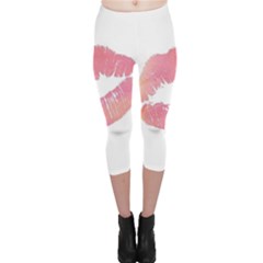 Pink Lips Capri Leggings  by Brittlevirginclothing