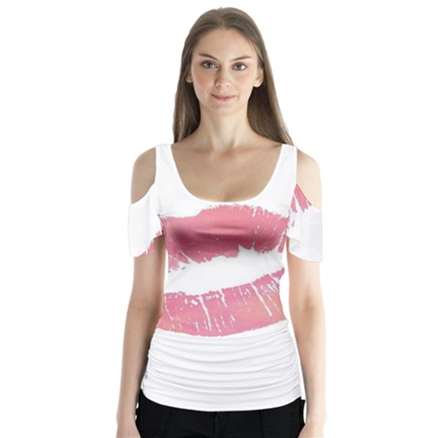 Pink Lips Butterfly Sleeve Cutout Tee  by Brittlevirginclothing