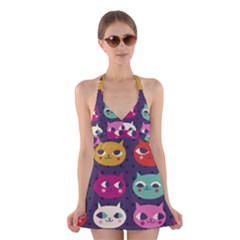 Colorful Kitties Halter Swimsuit Dress by Brittlevirginclothing