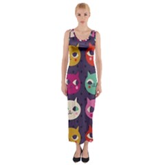 Colorful Kitties Fitted Maxi Dress by Brittlevirginclothing