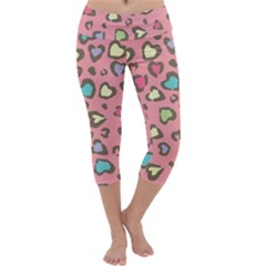 Rainbow Leopard Styled Hearts  Capri Yoga Leggings by Brittlevirginclothing