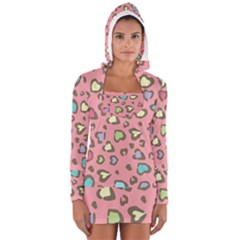 Rainbow Leopard Styled Hearts  Women s Long Sleeve Hooded T-shirt by Brittlevirginclothing