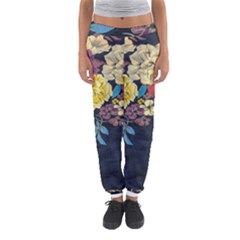 Deep Blue Vintage Flowers Women s Jogger Sweatpants by Brittlevirginclothing