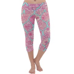 Moroccan Flower Mosaic Capri Yoga Leggings