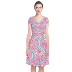 Moroccan flower mosaic Short Sleeve Front Wrap Dress