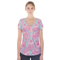 Moroccan flower mosaic Short Sleeve Front Detail Top